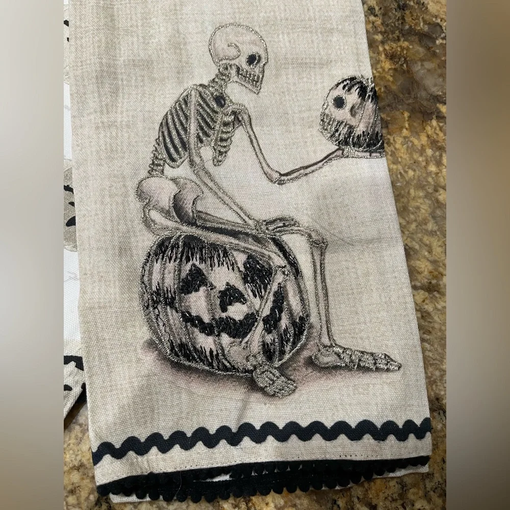 Rachel Zoe Halloween Skeleton & Jack o’Lantern kitchen towel set - Brand NEW!
